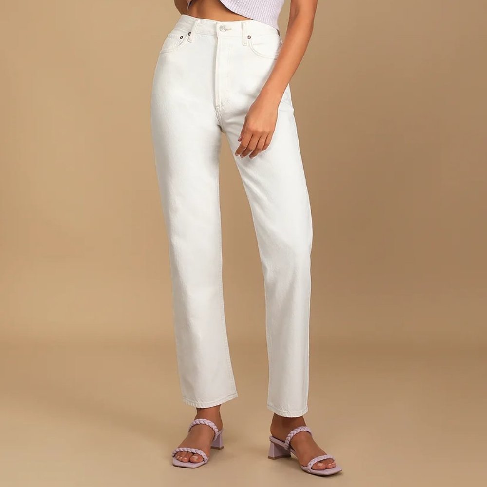 NWT AGOLDE 90's Pinch Waist White Denim High Rise Straight Jeans Sz 28